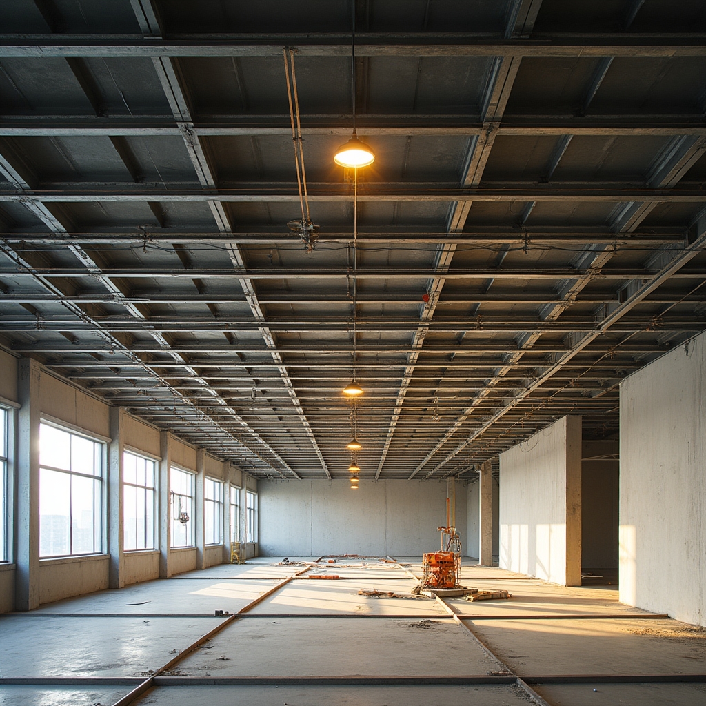 Structură metalică pentru tavan fals în faza de montaj